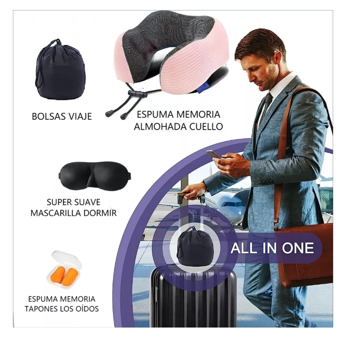 GENERICO - Almohada Viscoelastica Viaje Cuello Cojín Cómodo Y Relajante