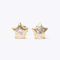 LA GARZA - Aros Oro Amarillo 18 Kts Circones Blancos Estrella Mujer.-