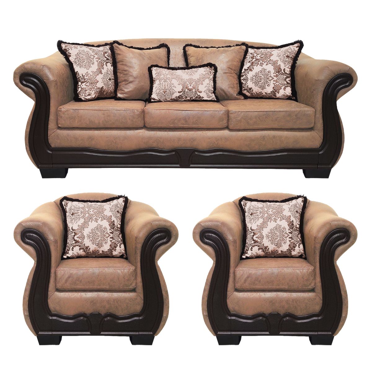 AMERICA DECORA - Living Con Resorte Estructural Búfalo 6 Cuerpos 4+1+1 Envejecido