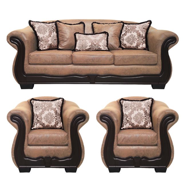 AMERICA DECORA - Living Con Resorte Estructural Búfalo 6 Cuerpos 4+1+1 Envejecido