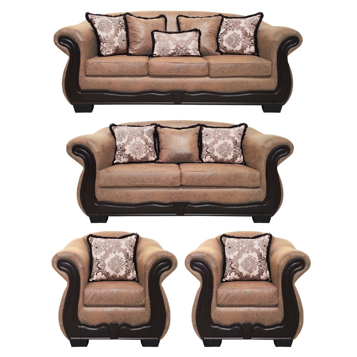 AMERICA DECORA - Living Con Resorte Estructural Búfalo 9 Cuerpos 4+3+1+1 Envejecido