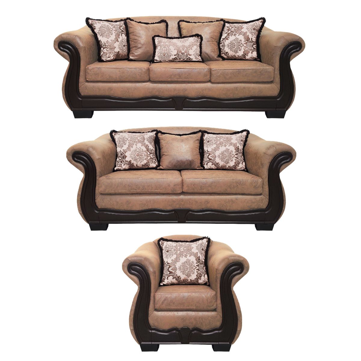 AMERICA DECORA - Living Con Resorte Estructural Búfalo 8 Cuerpos 4+3+1 Envejecido