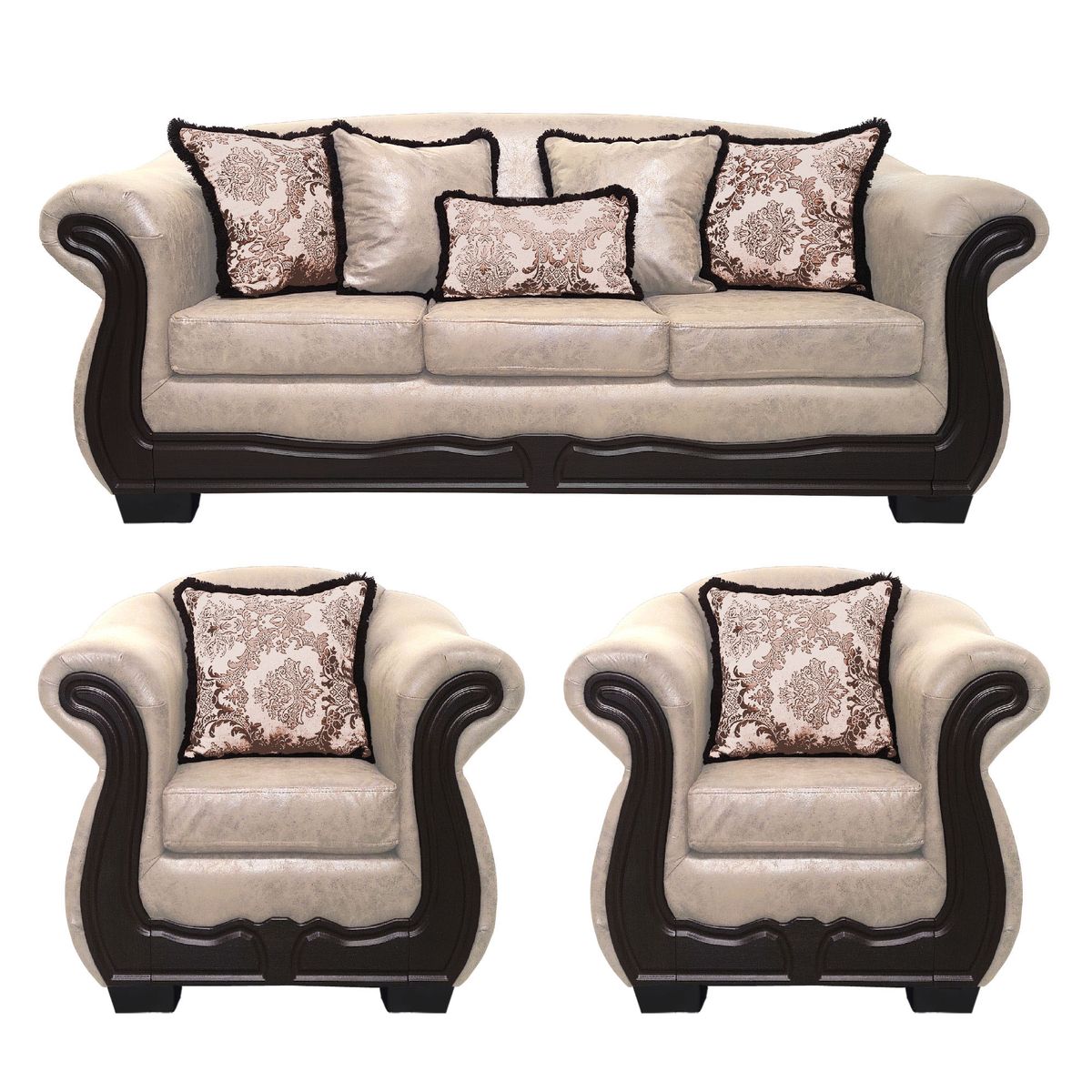 AMERICA DECORA - Living Con Resorte Estructural Búfalo 6 Cuerpos 4+1+1 Envejecido