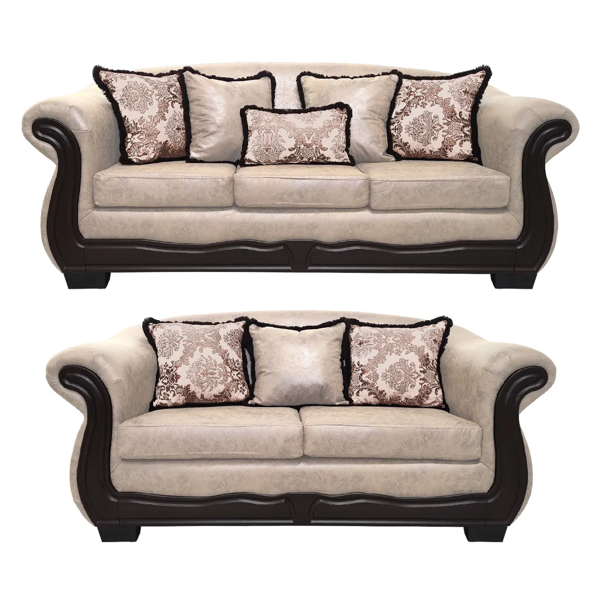 AMERICA DECORA - Living Con Resorte Estructural Búfalo 7 Cuerpos 4+3 Envejecido