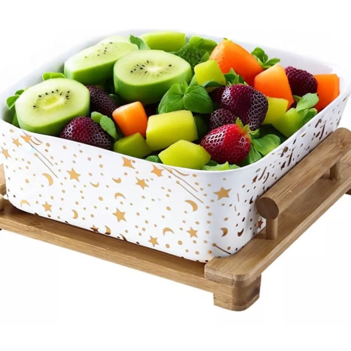 GENERICO - Bowl Ensaladera Fuente Cuadrada De Cerámica Con Soporte