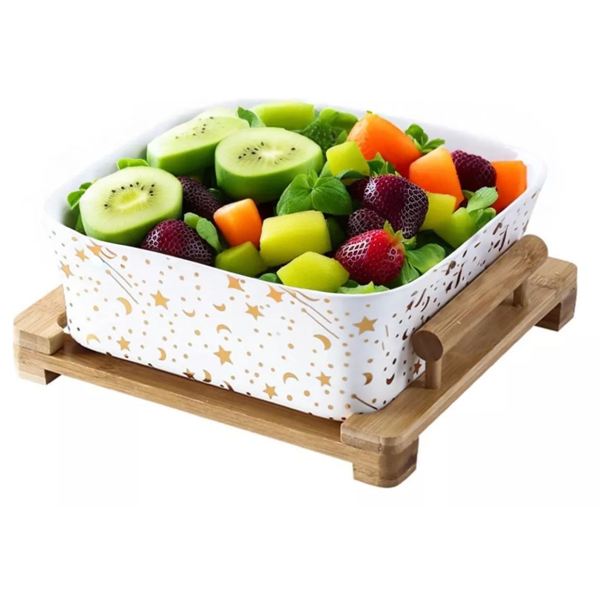 GENERICO - Bowl Ensaladera Fuente Cuadrada De Cerámica Con Soporte