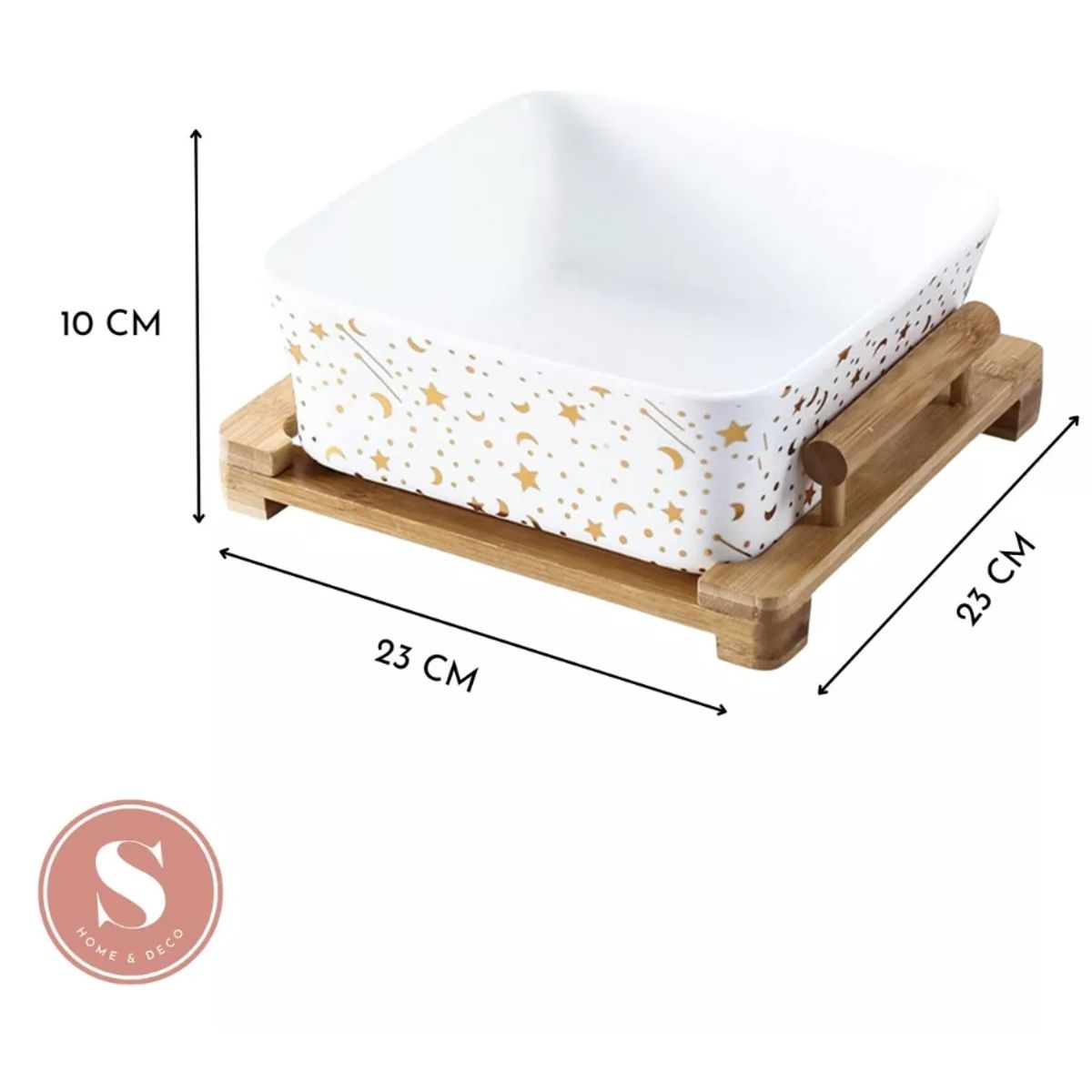 GENERICO - Bowl Ensaladera Fuente Cuadrada De Cerámica Con Soporte