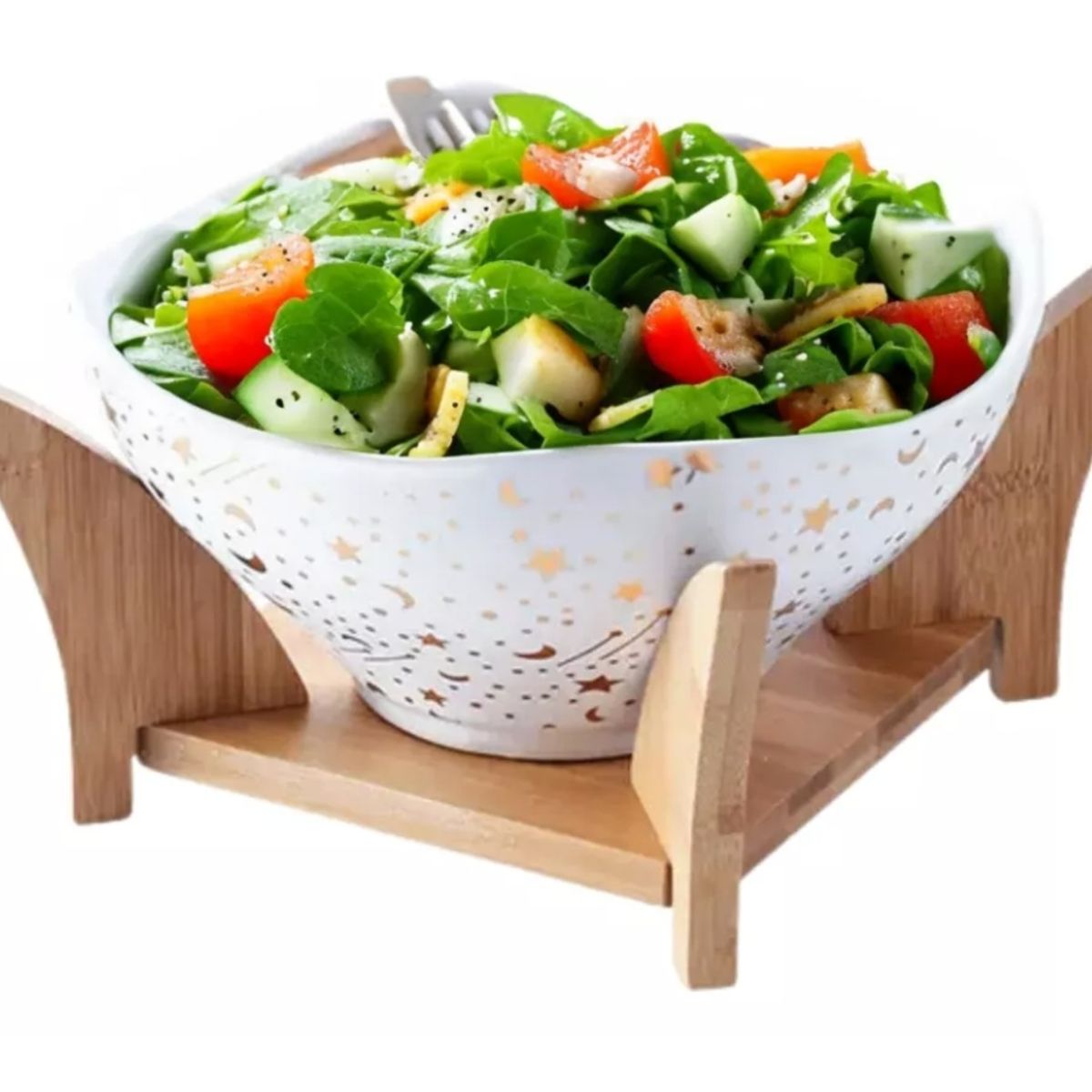 GENERICO - Ensaladera Bowl Redonda De Cerámica Con Soporte