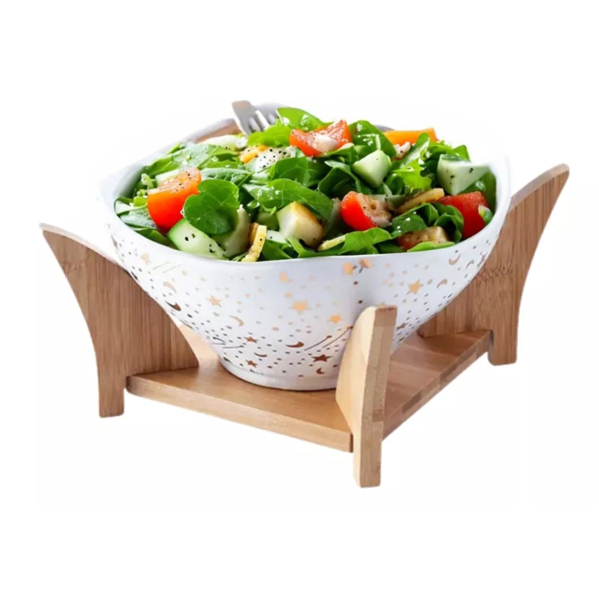 GENERICO - Ensaladera Bowl Redonda De Cerámica Con Soporte