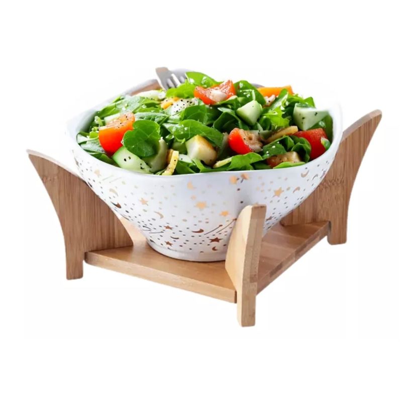 GENERICO - Ensaladera Bowl Redonda De Cerámica Con Soporte