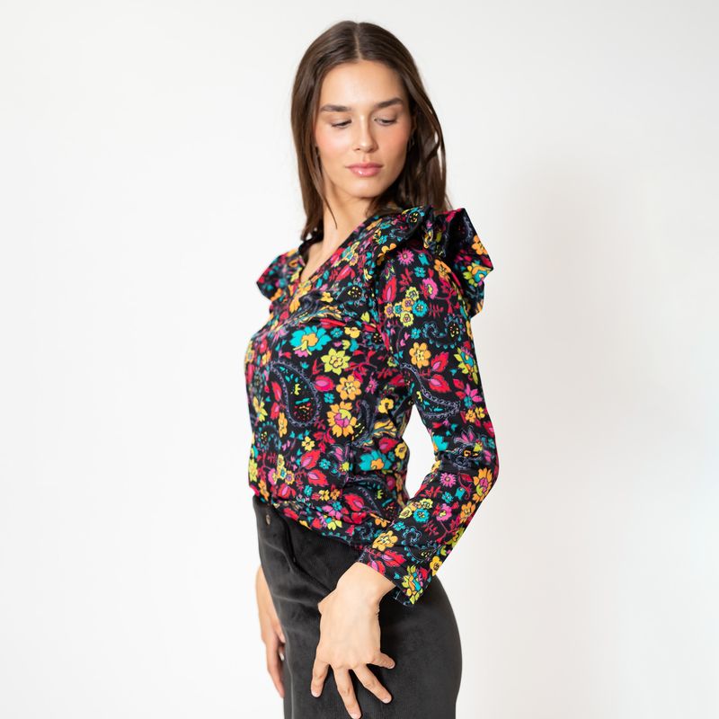 NATALIA SEGUEL - Polera Tami Negro Florcitas Natalia Seguel