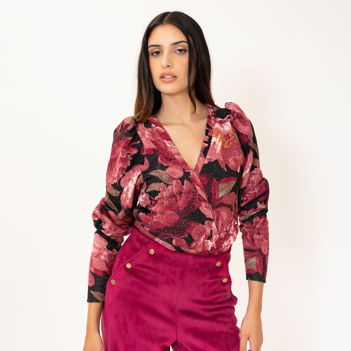 NATALIA SEGUEL - Polera Trini Flores Magenta Natalia Seguel