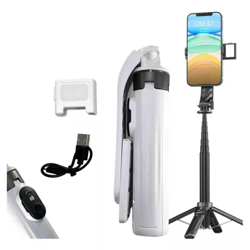 GENERICO - Palo Selfie Bluetooth Inalámbrico Portátil Blanco+ Quadpod