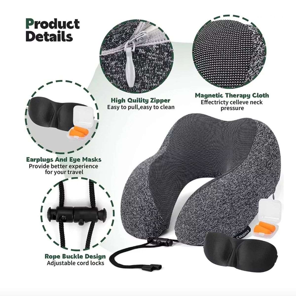 GENERICO - Almohada Viscoelastica Viaje Cuello Cojín Cómodo Y Relajante