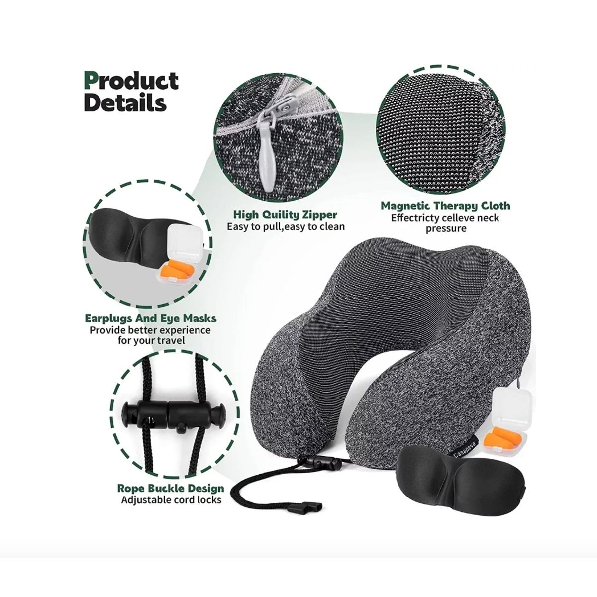 GENERICO - Almohada Viscoelastica Viaje Cuello Cojín Cómodo Y Relajante