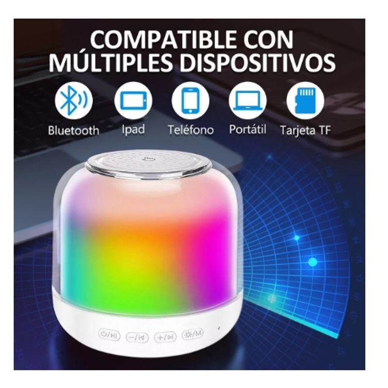 GENERICO - Parlante Portatil Bluetooth 5.1 Sonido Estéreo 7 Color Led