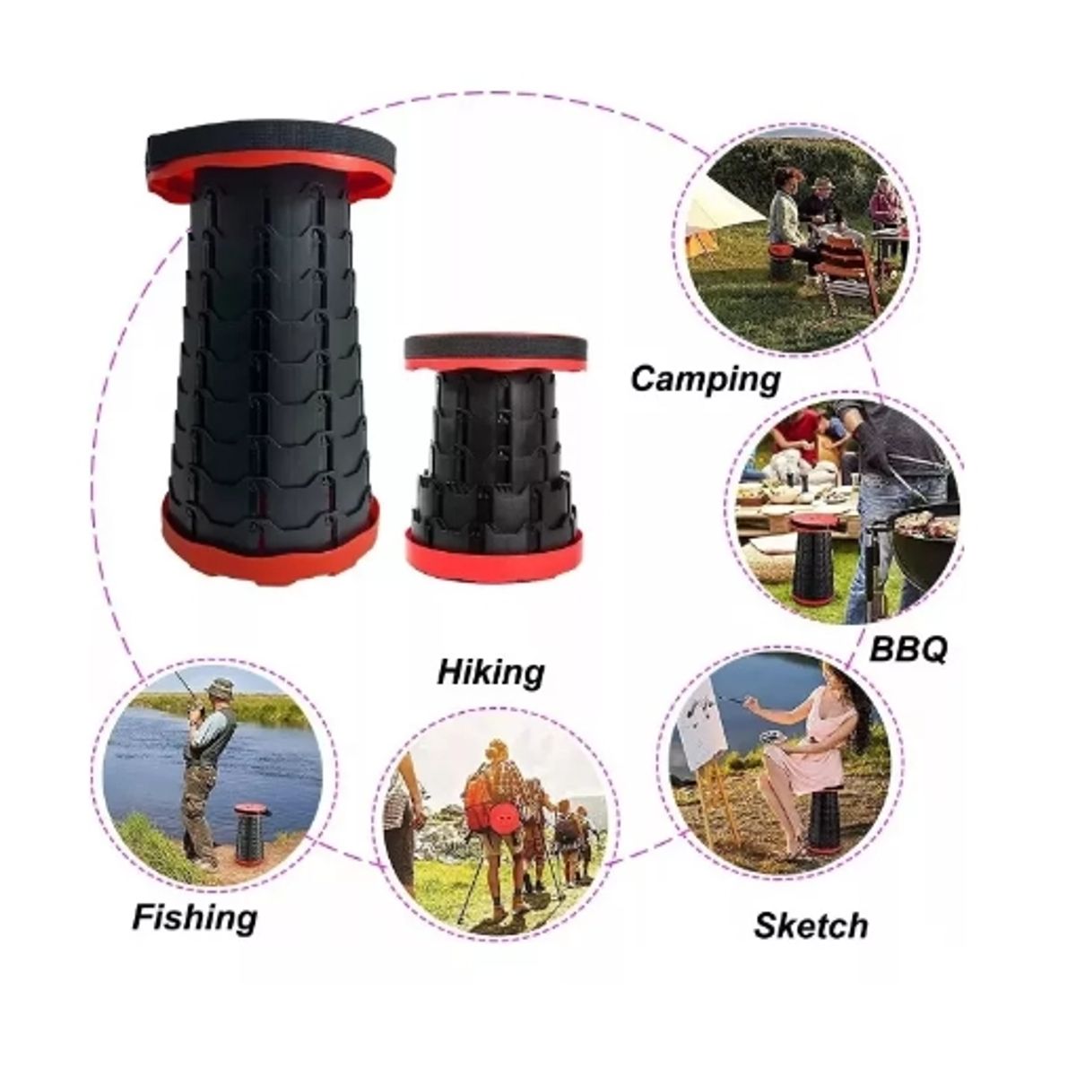 GENERICO - Taburete Plegable Telescópico Portátil Altura Ajustable