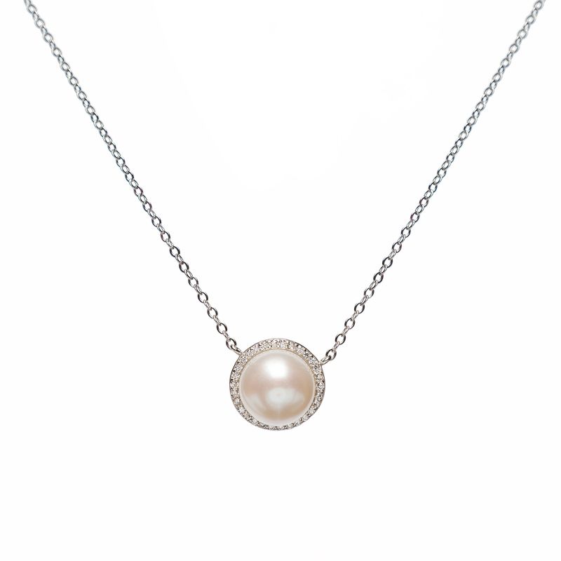 LA GARZA - Collar Mujer Plata Perla Cultivada con Circones Blancos