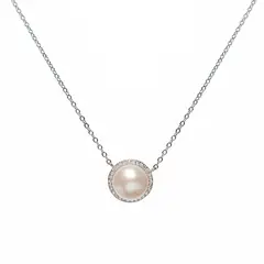 LA GARZA - Collar Mujer Plata Perla Cultivada con Circones Blancos