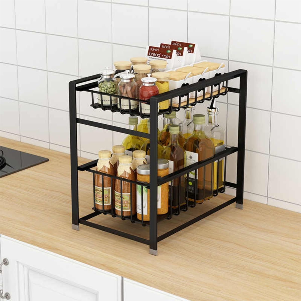 MP - Oganizador Rack De Especias Cocina Multifuncional 2 Niveles