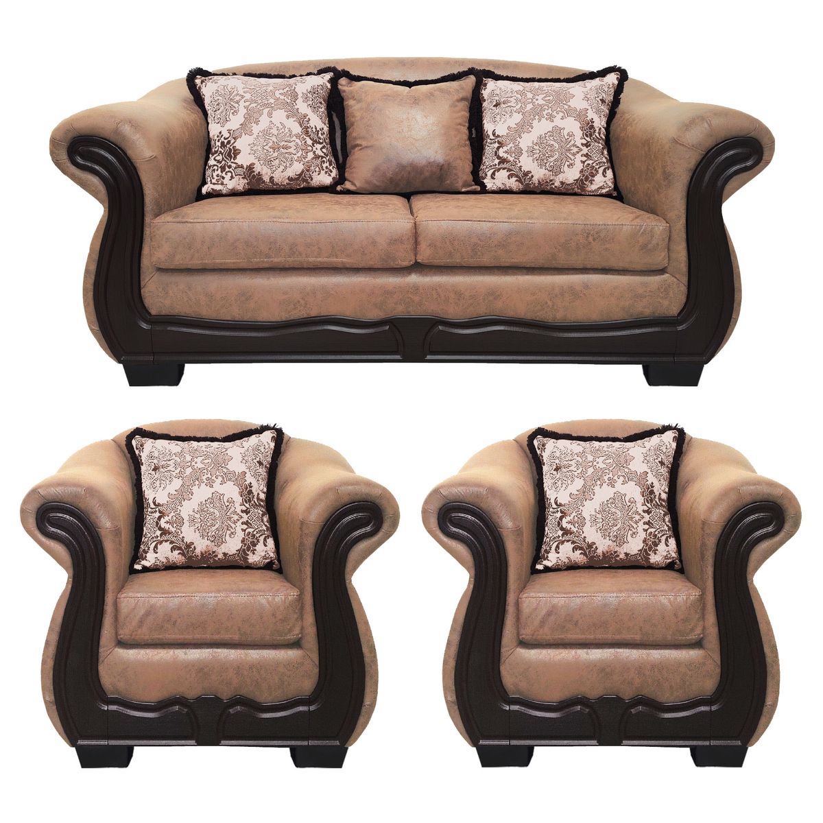 AMERICA DECORA - Living Con Resorte Estructural Búfalo 5 Cuerpos 3+1+1 Envejecido