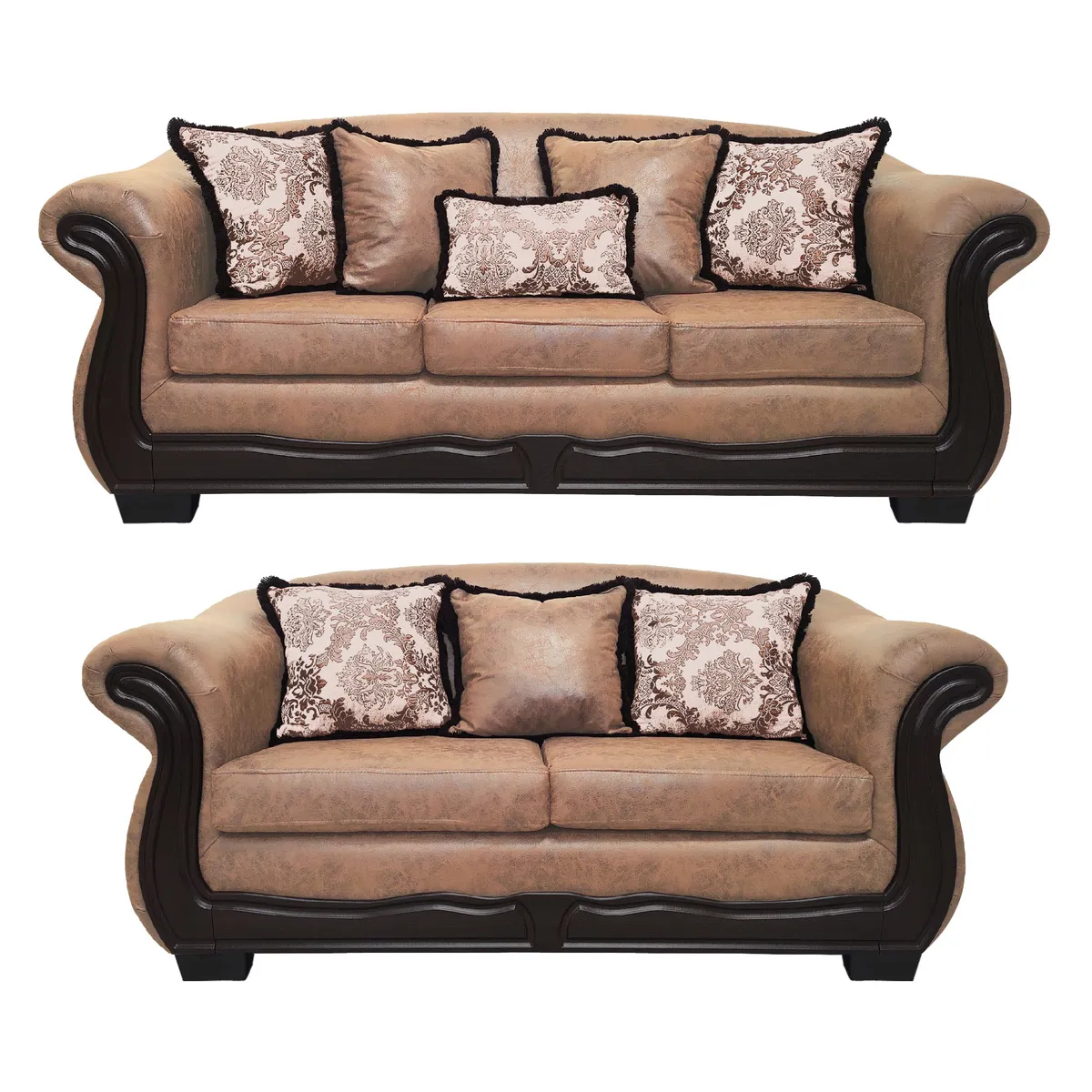 AMERICA DECORA - Living Con Resorte Estructural Búfalo 7 Cuerpos 4+3 Envejecido