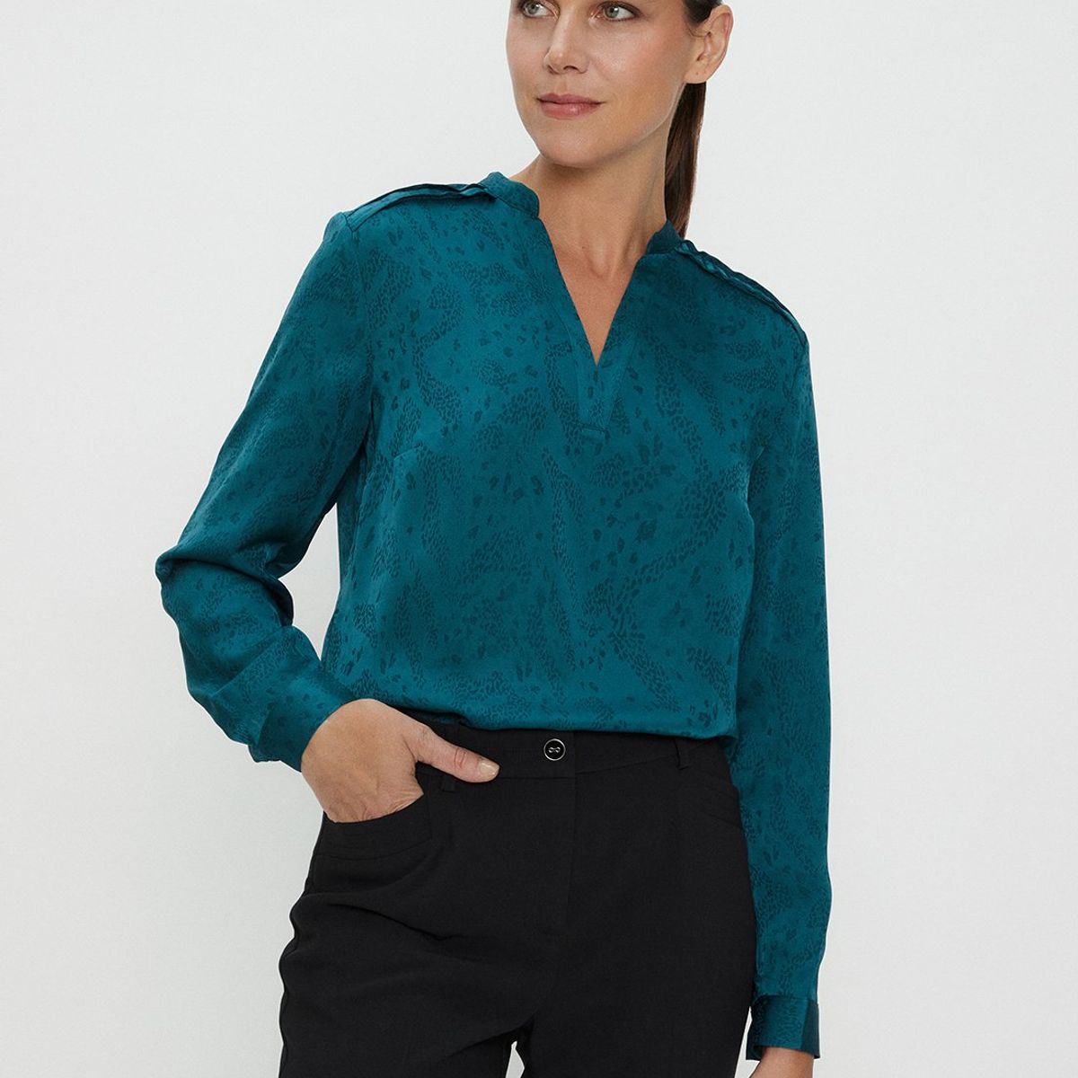 MA GRIFFE - Blusa Manga Larga Verde Musgo Mujer Magriffe