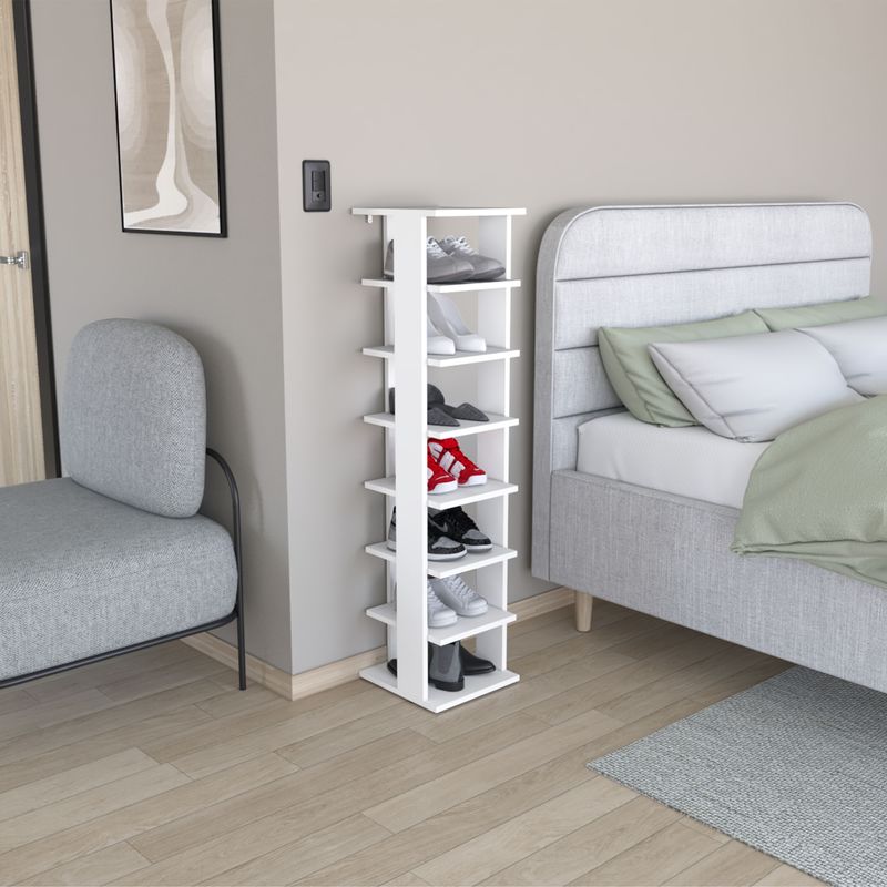 FMFURNITURE - Zapatero Alto 7 Pares - Blanco 123.8x29.7x30.8 cm.