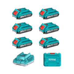 TOTAL TOOLS - Pack 6 Baterías 2ah 20v + Cargador Inteligente TOTAL