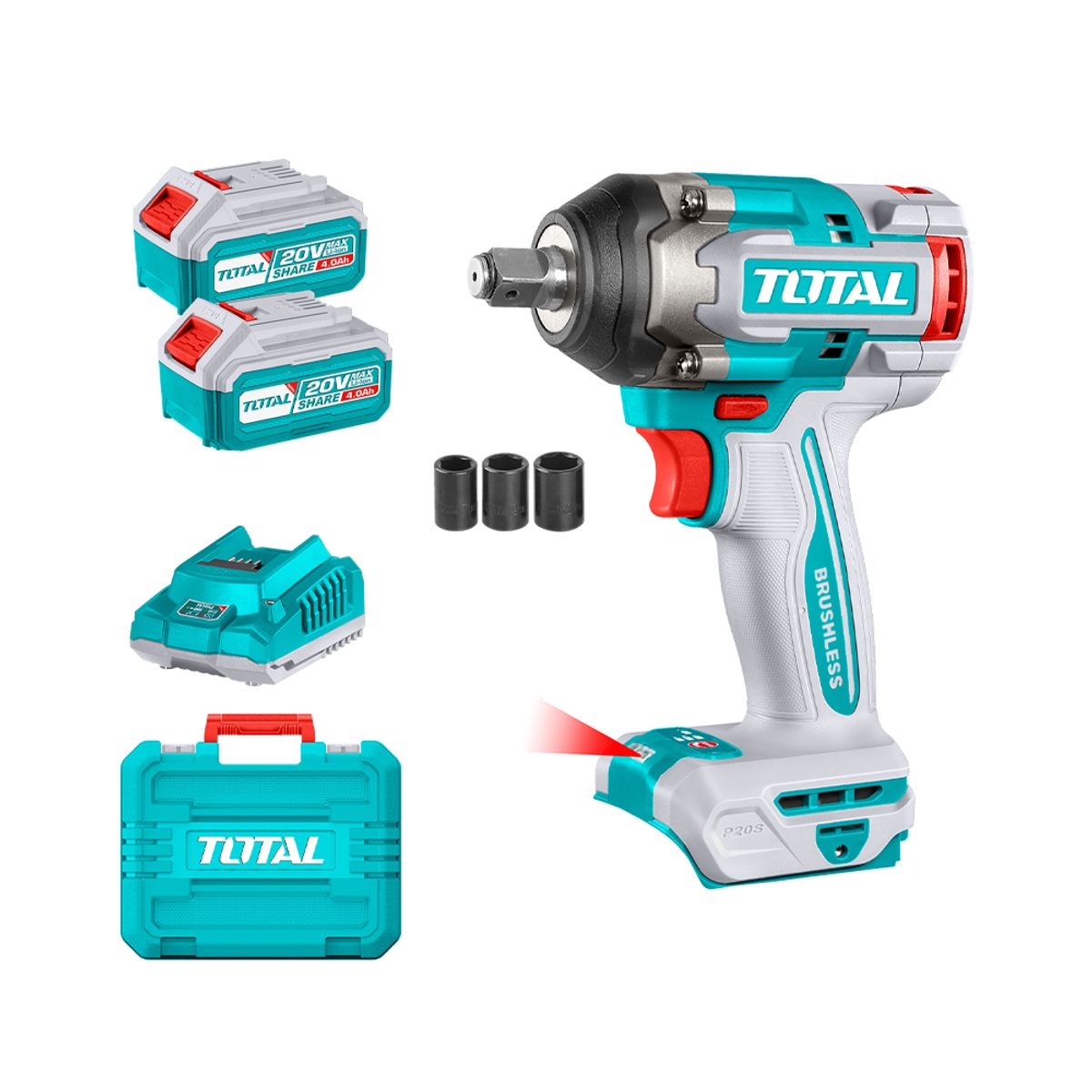 TOTAL TOOLS - Llave Impacto 1/2" 500nm Industrial Brushless + 2 Bat 4ah + Carg TOTAL
