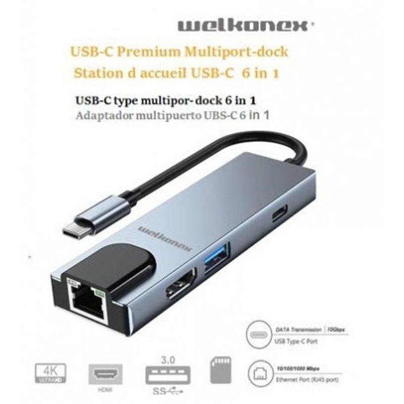 GENERICO - USB C MULTIPORT 6 IN 1 WELKONEX