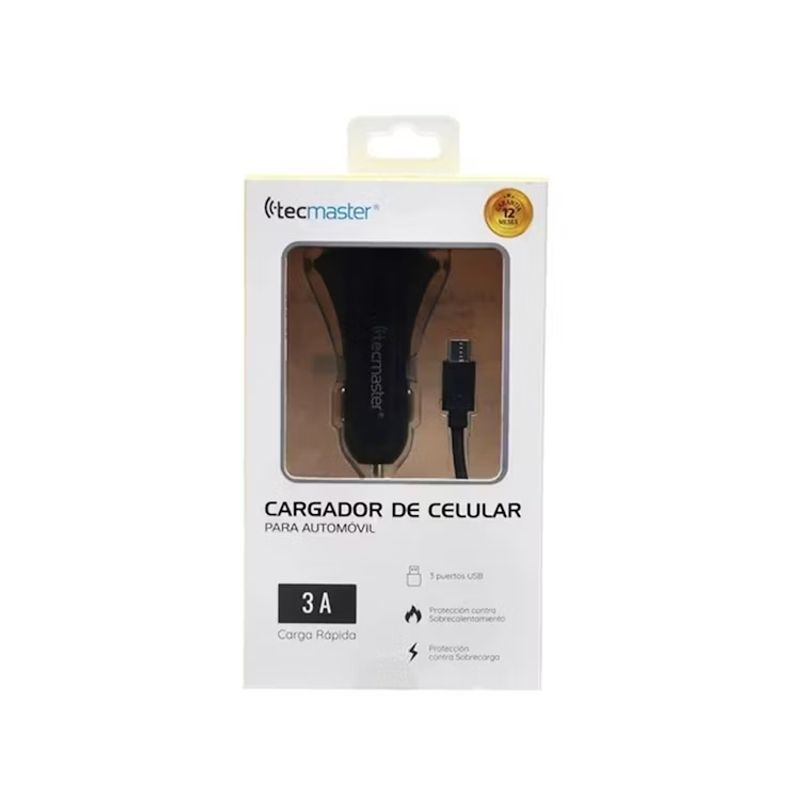 TECMASTER - CARGADOR USB PARA AUTO TECMASTER DE 3A CON CARGA RAPIDA