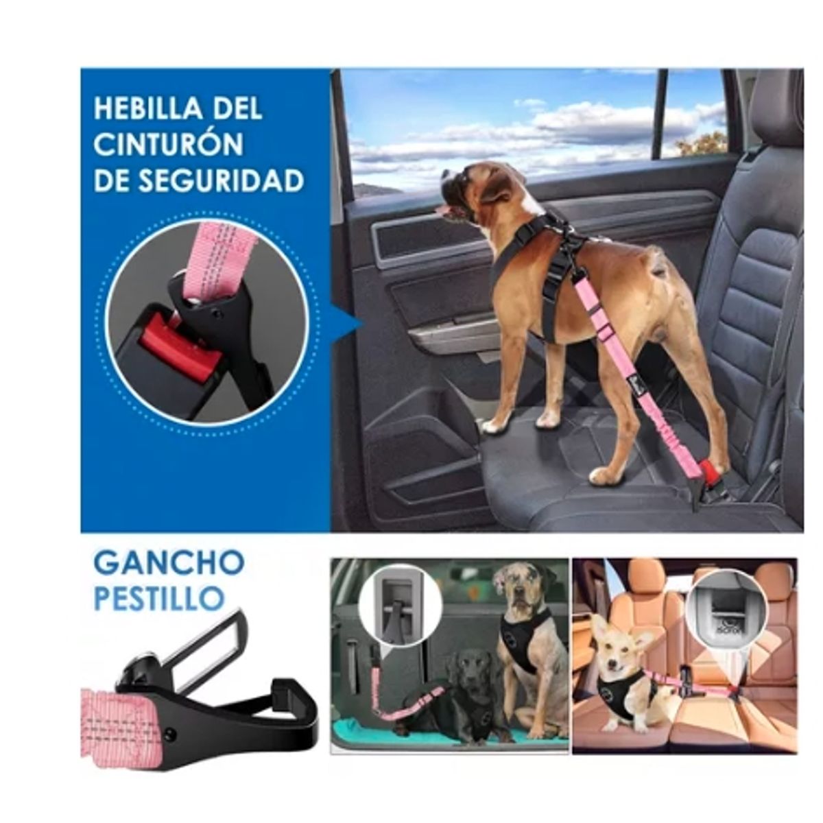 GENERICO - Correa Cinturón De Seguridad Auto Perros Con Plato Plegable