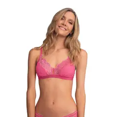 LEONISA - Bralette triangular en encaje y tul con detalle de ojal en escote 091025 Rosado