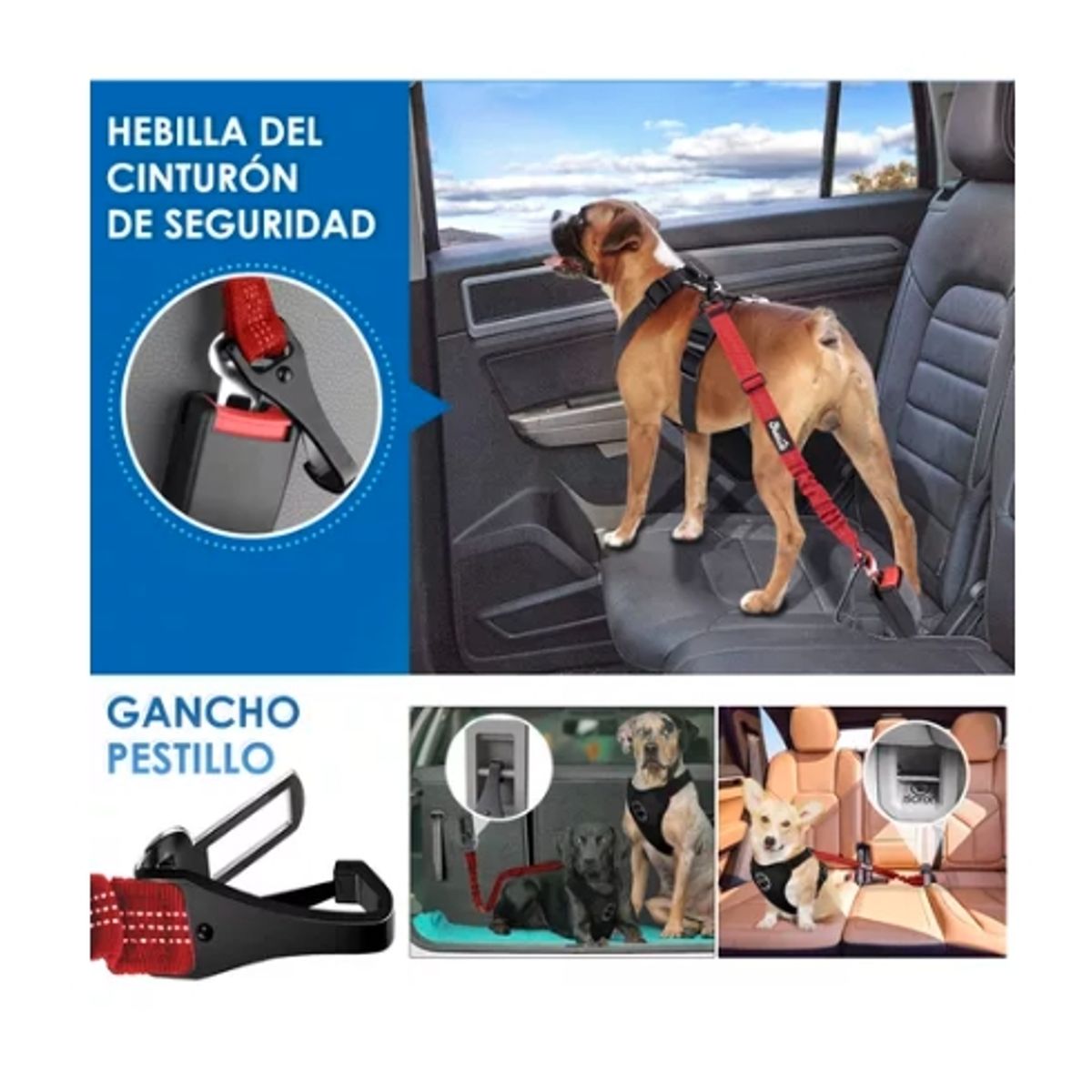 GENERICO - Correa Cinturón De Seguridad Auto Perros Con Plato Plegable