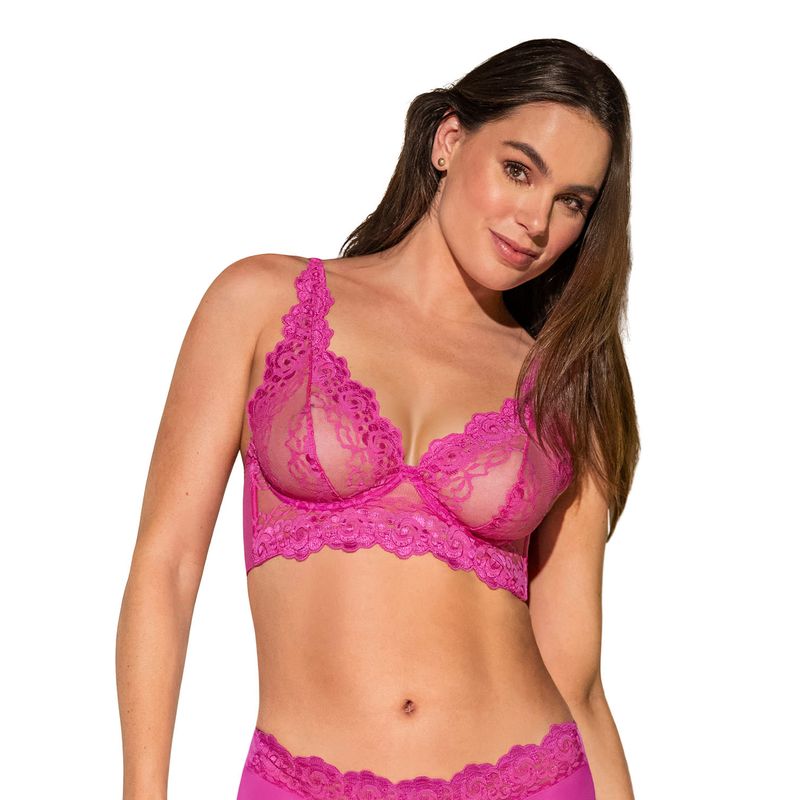 LEONISA - Sostén tipo bralette en encaje y transparencias 011967 Fucsia