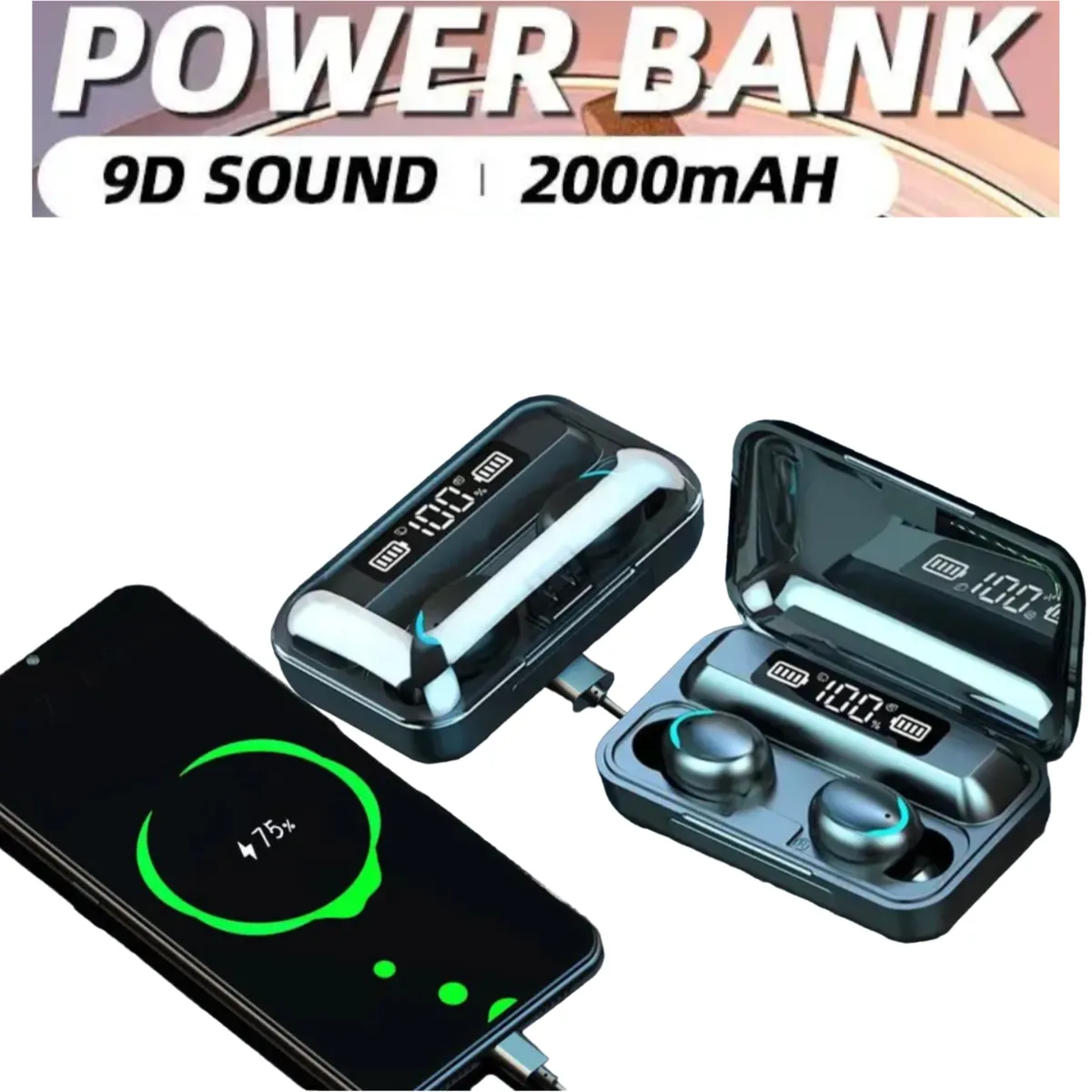 TWS - Audífonos F9-5 + Banco Batería 2000mah