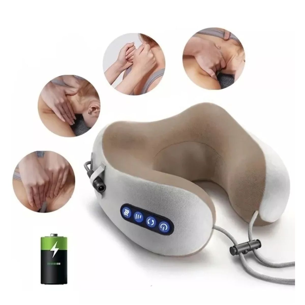 GENERICO - Almohada Cojín Cuello Cervical Viaje Auto Avión Masajeador Color Gris