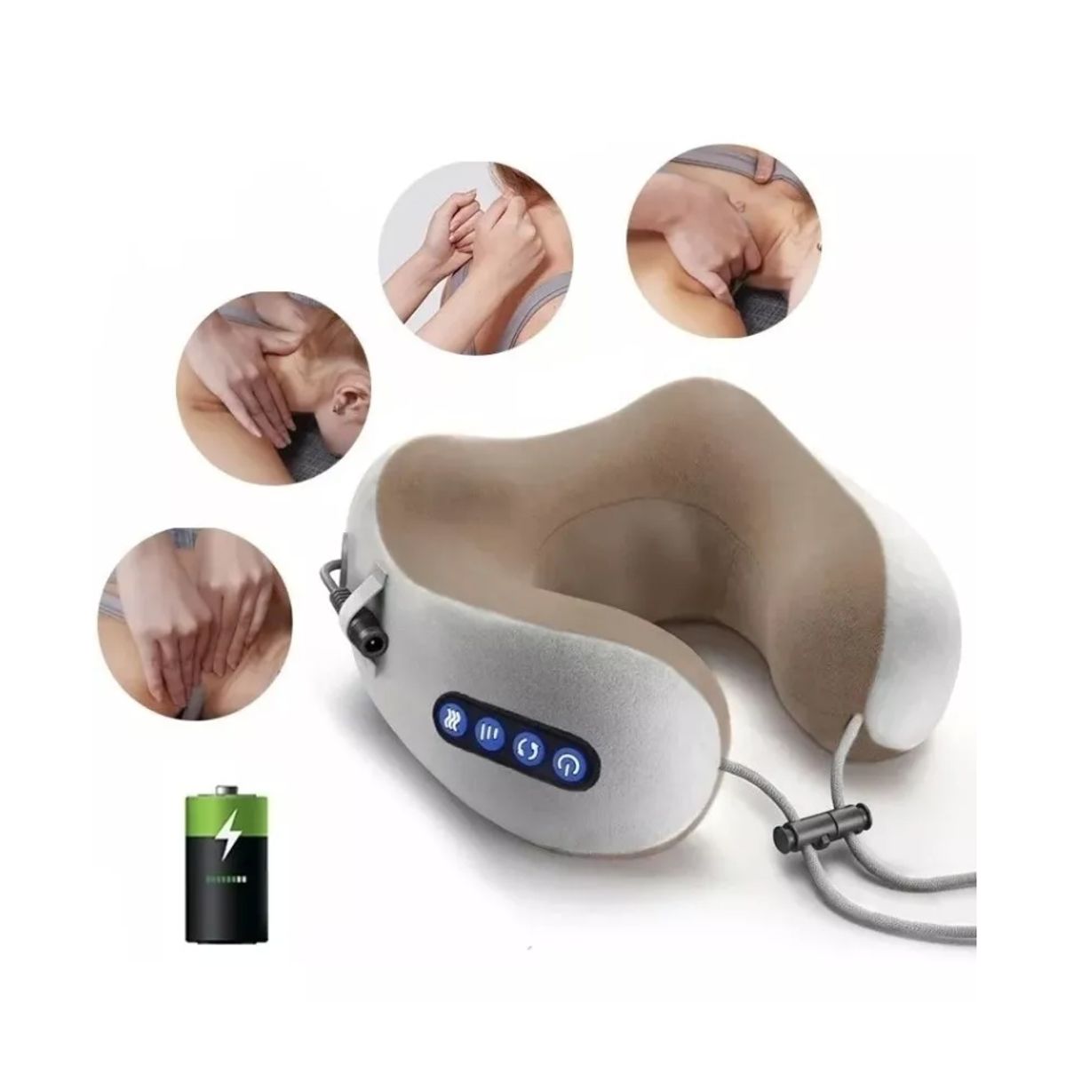 GENERICO - Almohada Cojín Cuello Cervical Viaje Auto Avión Masajeador Color Gris