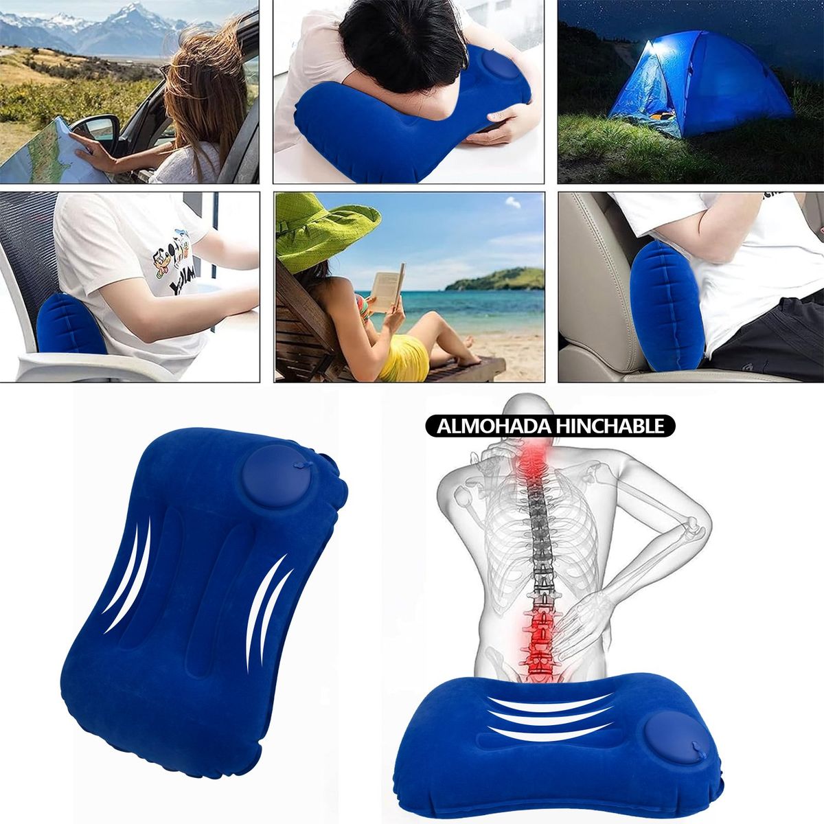 AIZO - Pack 2 Almohada Cojin Inflable Viajes Playa Portatil Camping
