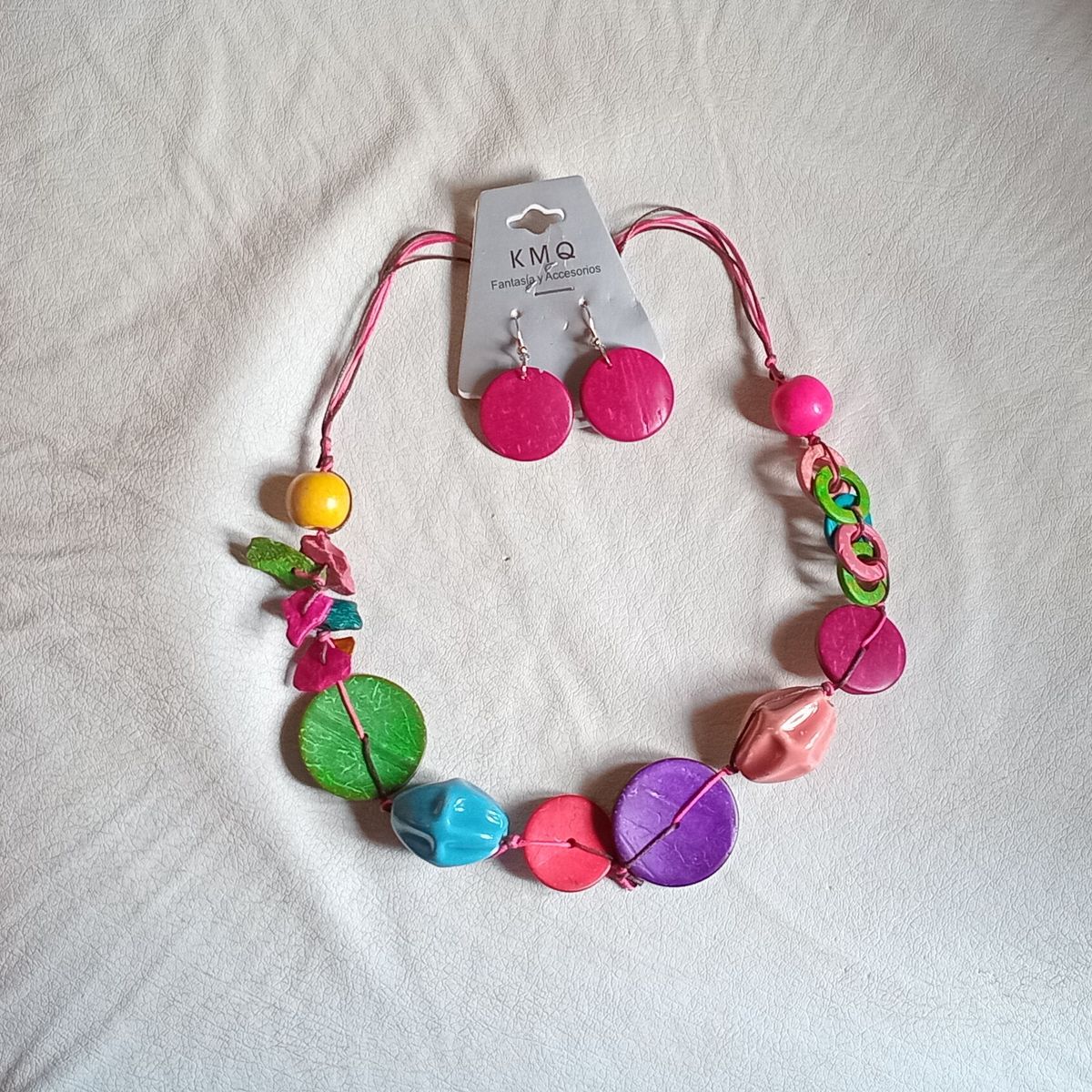 GENERICO - Collar KMQ colores Cerámica y Madera más Pendientes Marrón