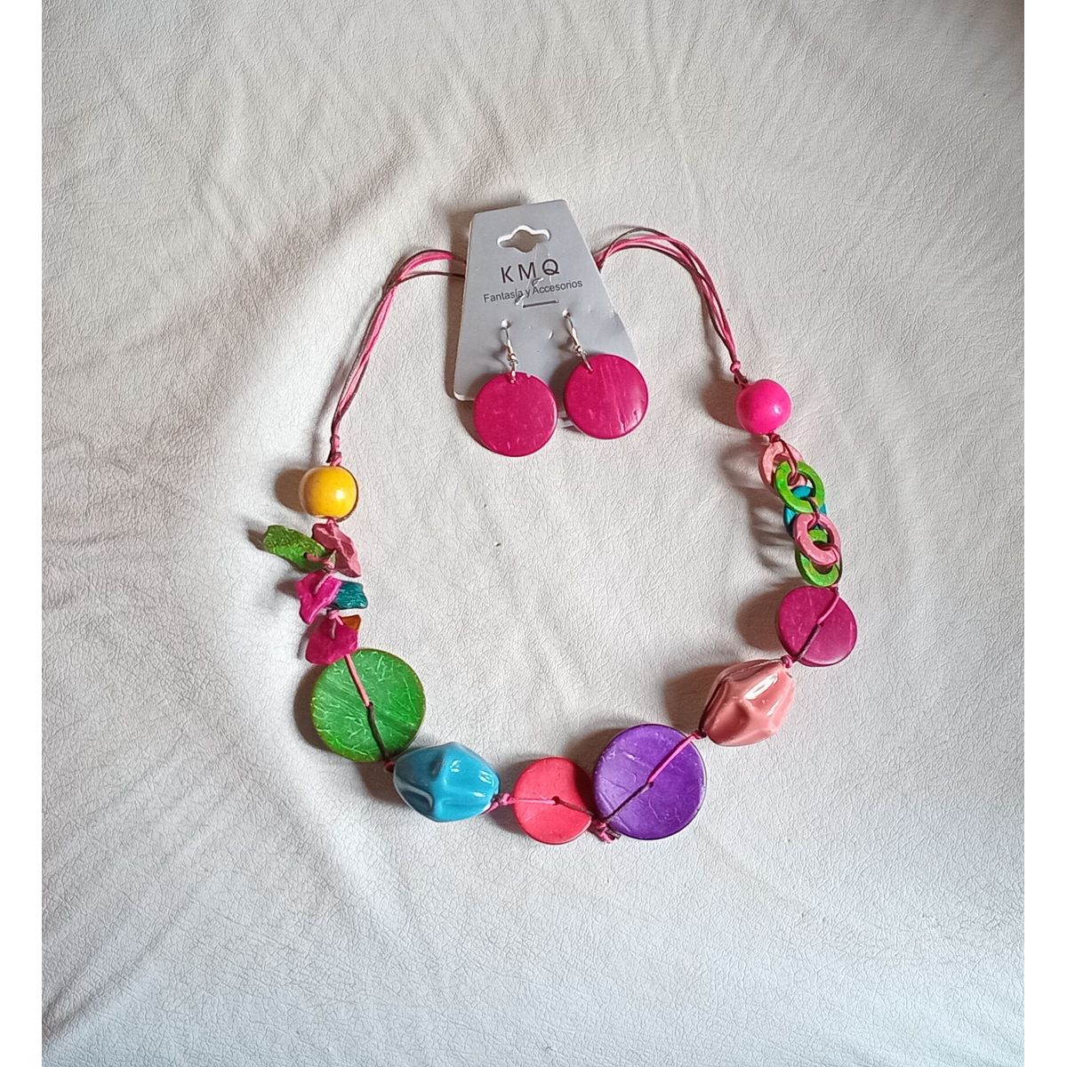 GENERICO - Collar KMQ colores Cerámica y Madera más Pendientes Marrón