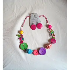 GENERICO - Collar KMQ colores Cerámica y Madera más Pendientes Marrón