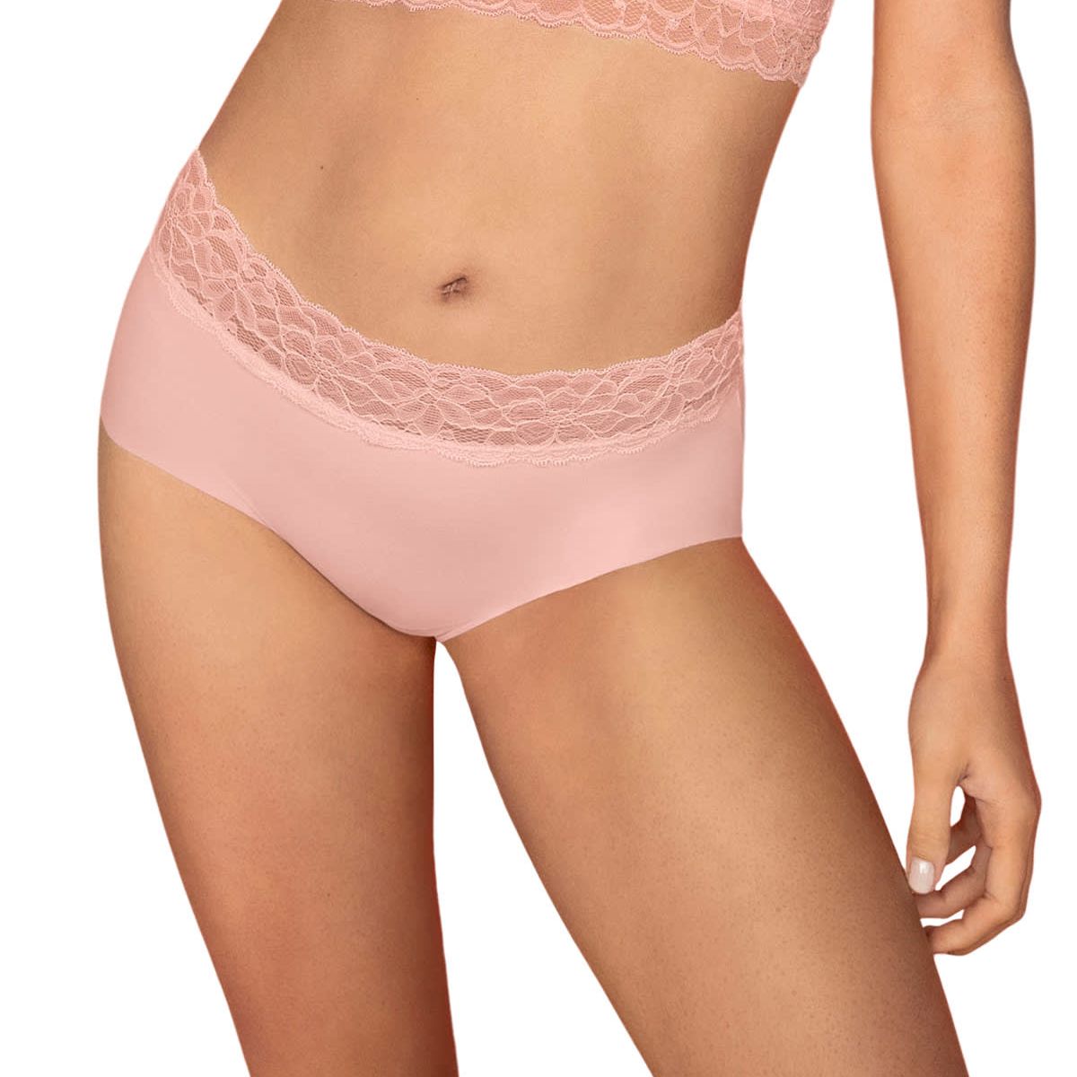 LEONISA - Calzón pantaleta en tela ultraliviana con franja de encaje 012960 Rosado