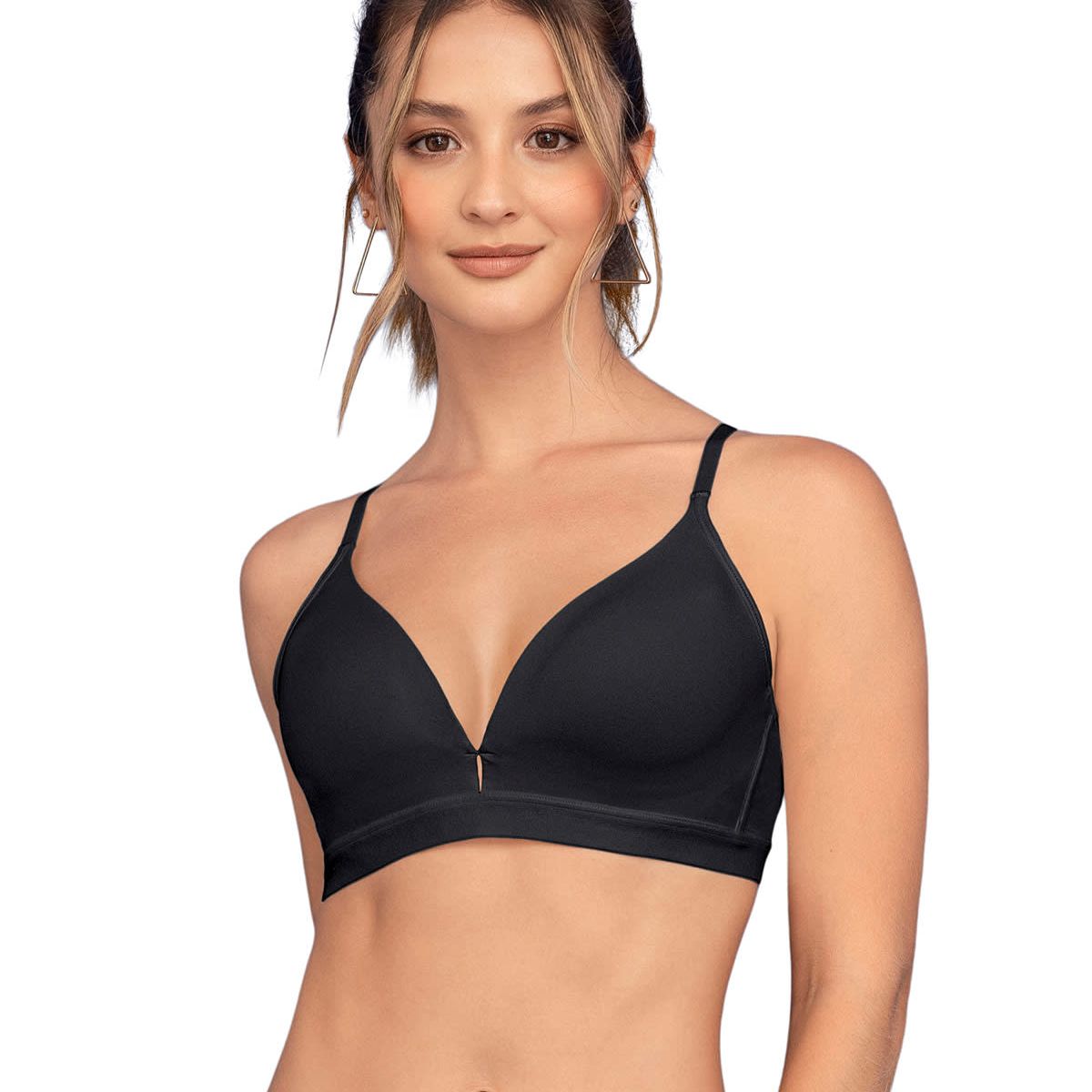 LEONISA - Sostén cómodo sin arco ni realce Essential Day Bra 091074 Negro Intenso