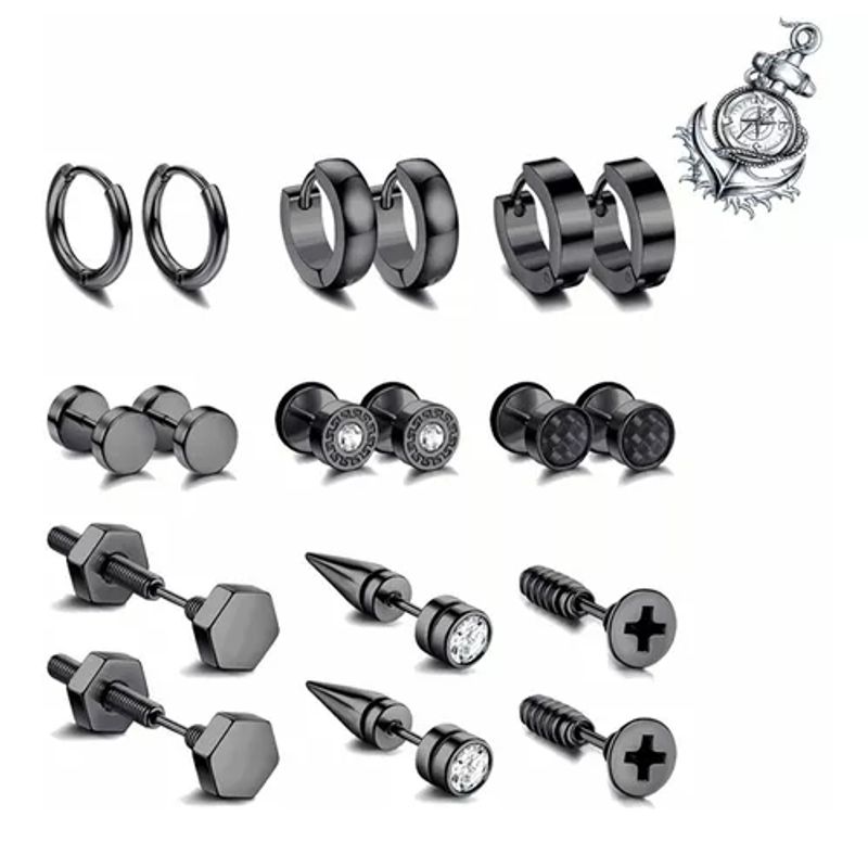 GENERICO - Pack 9 Pares Aretes Hombre Con Piercing, Arracadas Hombre