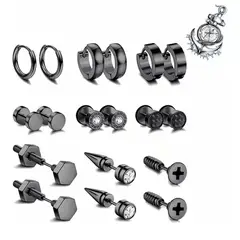 GENERICO - Pack 9 Pares Aretes Hombre Con Piercing, Arracadas Hombre
