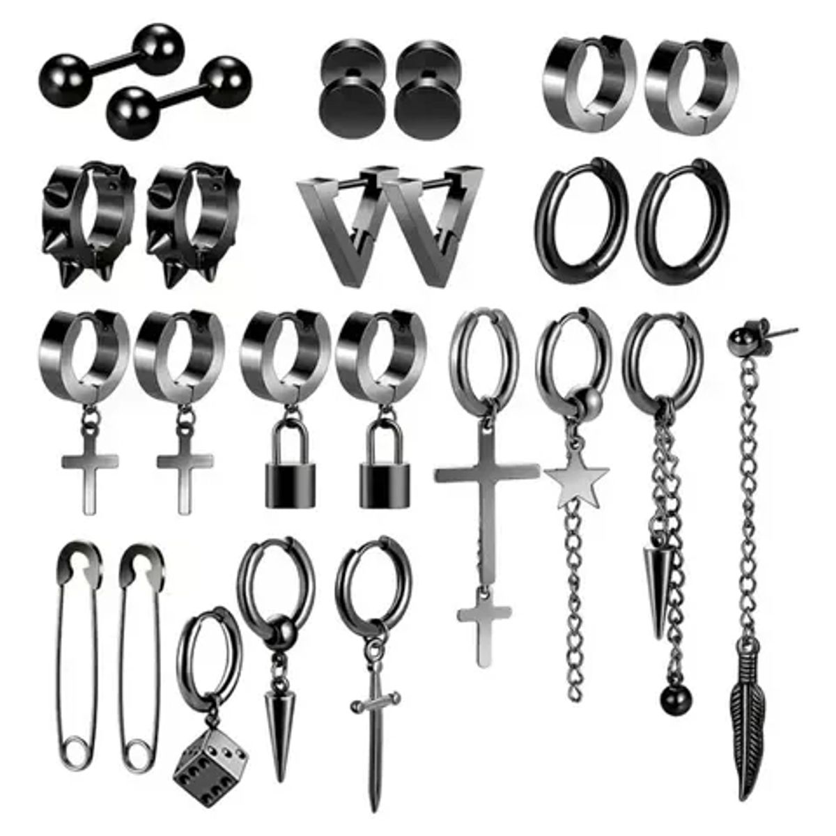 GENERICO - 25 Piezas Aros Aretes Para Hombres Pendientes Negros