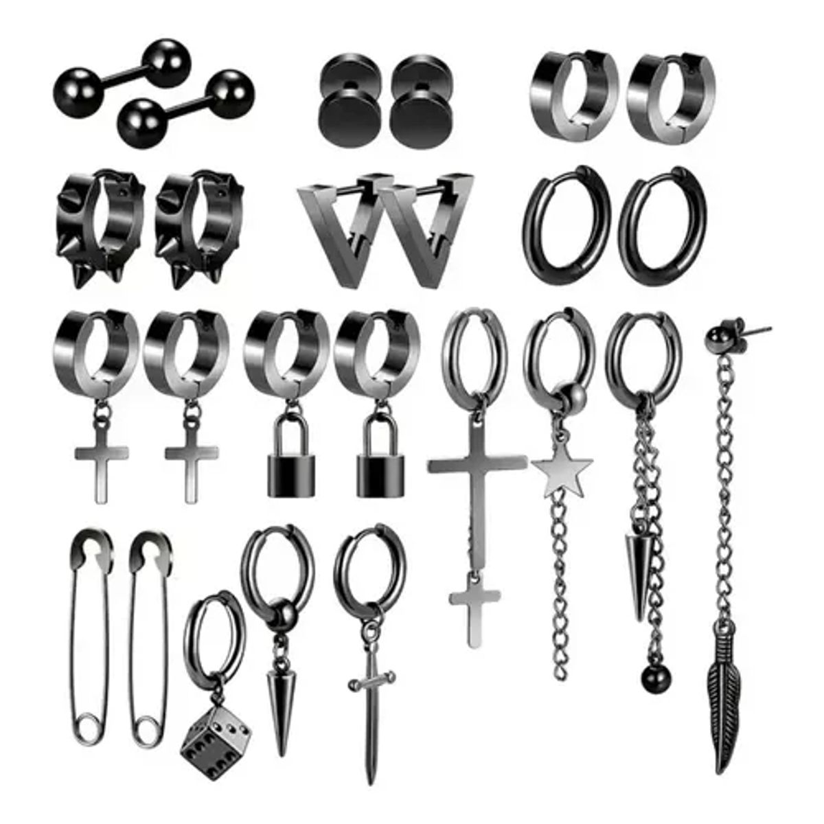 GENERICO - 25 Piezas Aros Aretes Para Hombres Pendientes Negros