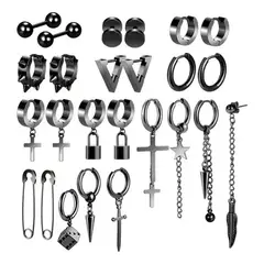 GENERICO - 25 Piezas Aros Aretes Para Hombres Pendientes Negros